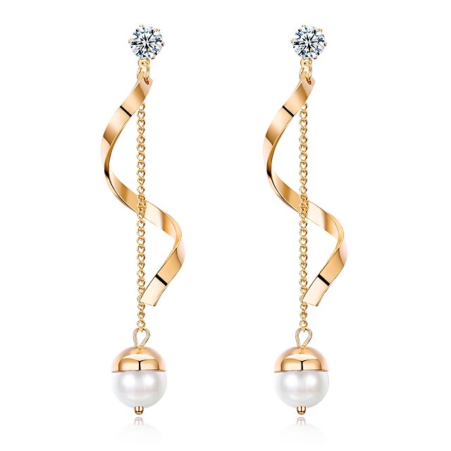  Women's Cubic Zirconia Pearl Drop Earrings Drop Classic Fashion Gold Plated Earrings Jewelry Gold / Silver For Wedding Evening Party