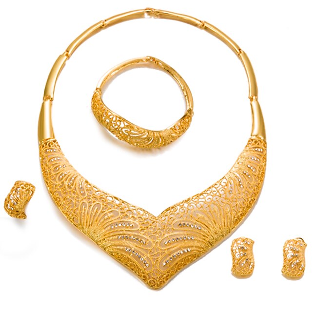  בגדי ריקוד נשים סט תכשיטים ציפוי זהב הצהרה, נשים, אופנתי, אלגנטית לִכלוֹל זהב עבור חתונה Party / עגילים
