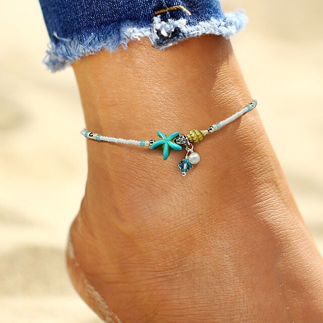  Anklet feet jewelry Ladies Boho Bohemian Women's Body Jewelry For Holiday Bikini Imitation Pearl Alloy Starfish Shell White