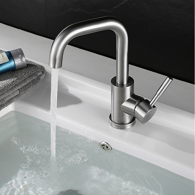  Stainless Steel Bathroom Sink Faucet,Antique and Traditional Style Single Handle One Hole 360° Rotatable Faucet with Hot and Cold Switch