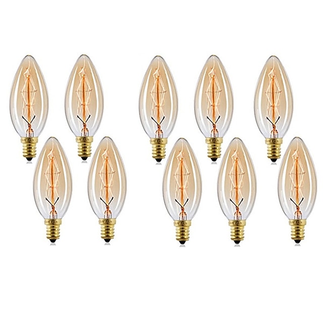  10 τμχ 40w edison vintage λαμπτήρας πυρακτώσεως ρυθμιζόμενος e14 c35 αντικέ νήμα κεχριμπαρένιο ζεστό λευκό για φως πολυελαίου 220-240v