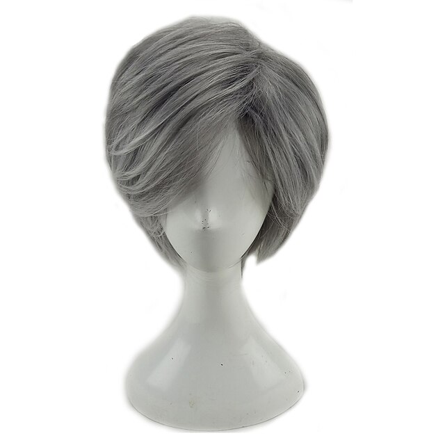  Synthetic Wig Curly Curly Layered Haircut Wig Short Grey Synthetic Hair Men's Natural Hairline Gray hairjoy