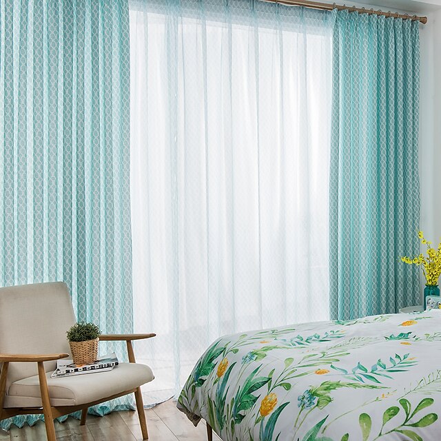  cortinas cortinas dos paneles sala de estar a cuadros / lino a cuadros y mezcla de algodón impresa