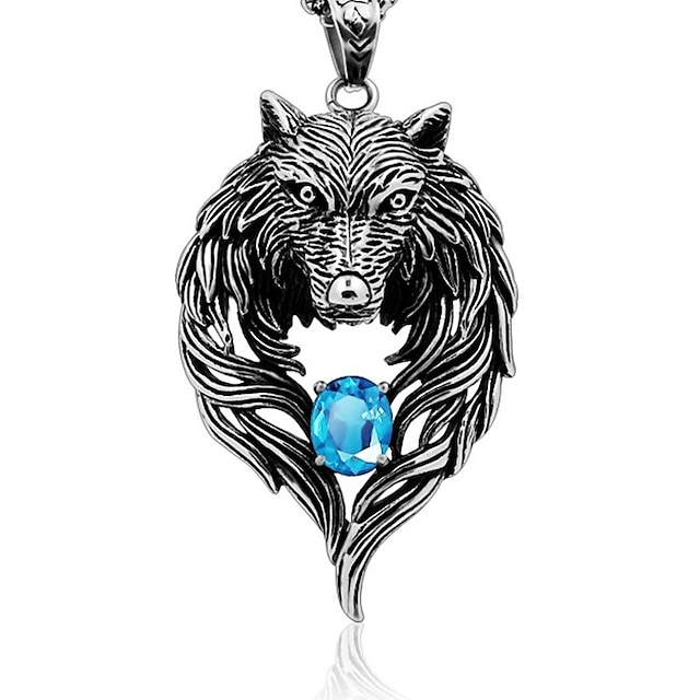  Men's Cubic Zirconia Pendant Solitaire Wolf Ladies Rock Gothic Chunky Titanium Silver Necklace Jewelry For Daily Street