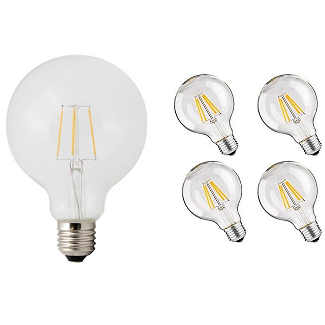  5 pezzi 4 W Lampadine LED a incandescenza 360 lm E26 / E27 G95 4 Perline LED COB Decorativo Bianco caldo 220-240 V
