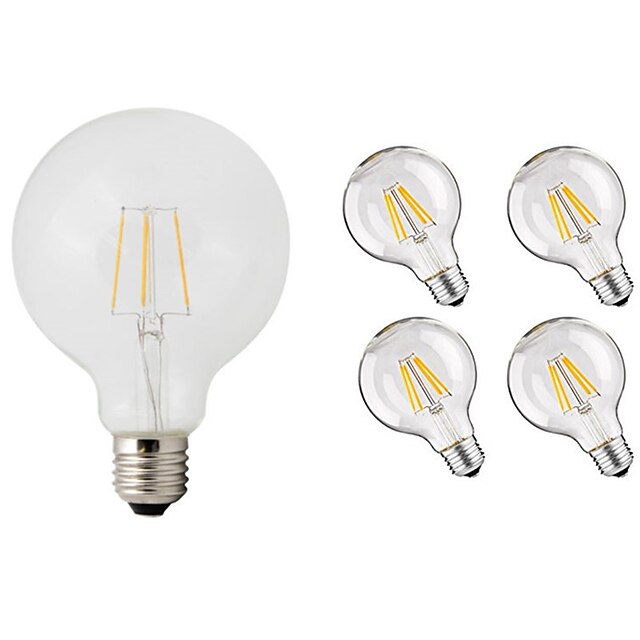  5pcs 4 W Bombillas de Filamento LED 360 lm E26 / E27 G95 4 Cuentas LED COB Decorativa Blanco Cálido 220-240 V