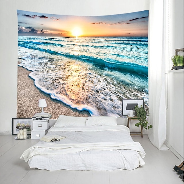 59x51 Inch Ocean Tapestry for Bedroom Beach Seagull Hot Air Balloon and Palm Trees Wall Hanging for Living Room Dorm Decor