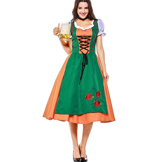  Halloween Oktoberfest Dirndl Trachtenkleider Dame Kjole Shorts bayerske feriekjole Kostume Grønn