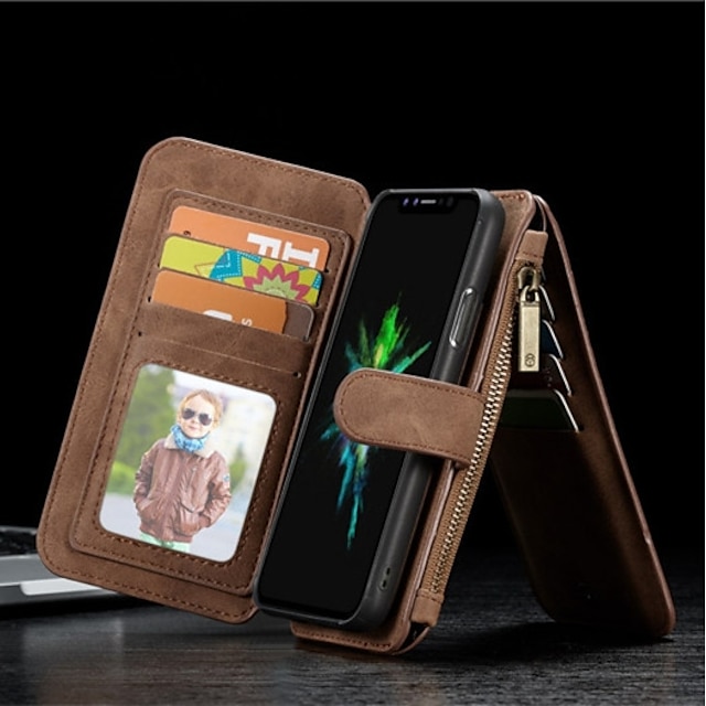  étui en cuir caseme pour apple iphone x / iphone 8 plus / iphone 8 portefeuille / porte-cartes / étuis complets antichoc étui en cuir véritable dur de couleur unie pour apple