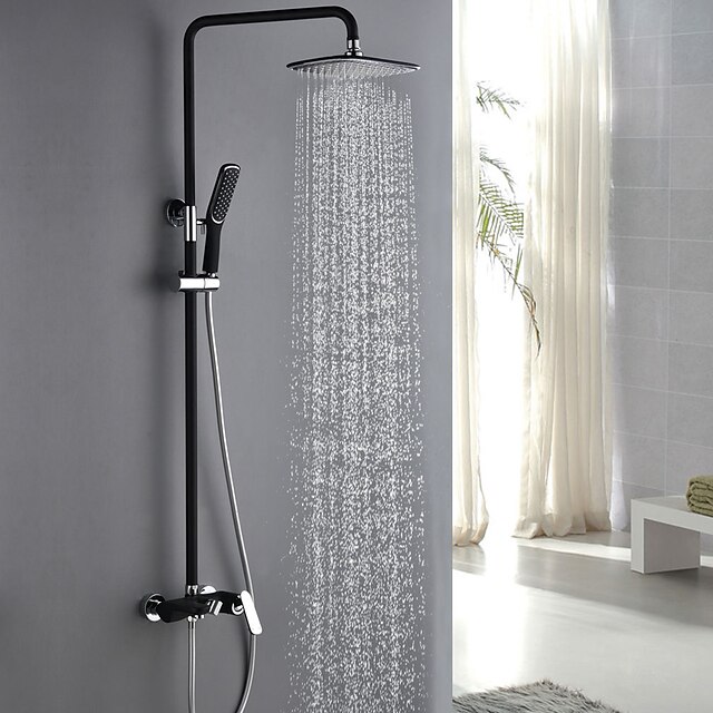  Sistema ducha Conjunto - Efecto lluvia Tradicional Cromo / Níquel pulido Sistema ducha Válvula Cerámica Bath Shower Mixer Taps / Latón / Sola manija Dos Agujeros