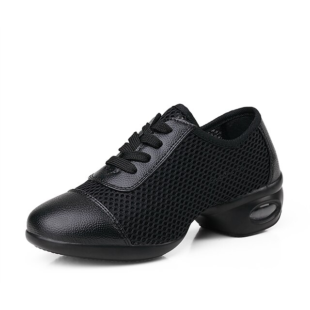  Women's Dance Sneakers Ballroom Shoes Sneaker Split Sole Lace-up Low Heel Black Red Lace-up
