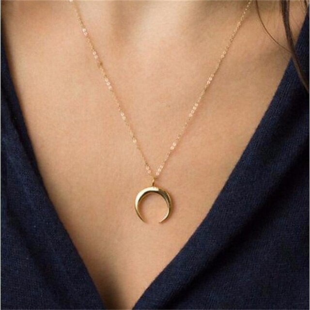  Women's Pendant Necklace Floating Moon Crescent Moon double horn Ladies Fashion Vintage Alloy Gold Silver Necklace Jewelry For Daily Going out