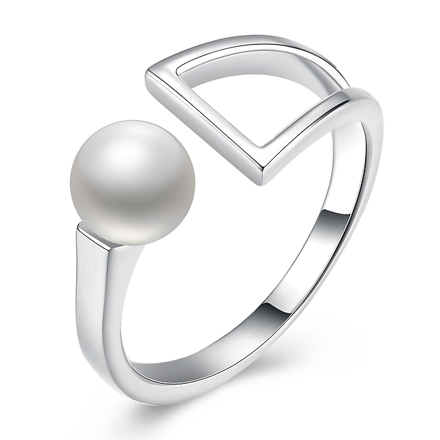  Women's Open Cuff Ring wrap ring Imitation Pearl S925 Sterling Silver Ladies Classic Basic Ring Jewelry Silver For Daily Work Adjustable