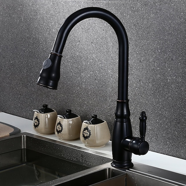  Brass Kitchen Faucet,Single Handle One Hole Oil-rubbed Bronze Pull-out Spray Widespread Tall High Arc Vessel Antique Kitchen Taps with Hot and Cold Switch