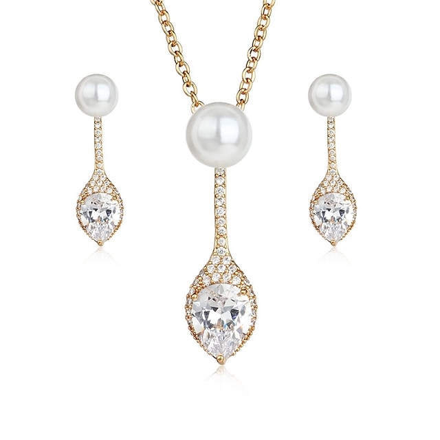  Women's Pearl Drop Earrings Pendant Necklace Long Drop Ladies Sweet Elegant Pearl Zircon Earrings Jewelry Gold / Silver For Wedding Party