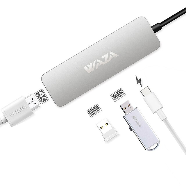  WAZA 4 רכזת USB USB 3.1 סוג C HDMI 2.0 / USB 3.0 / USB 3.1 סוג C מרכז נתונים