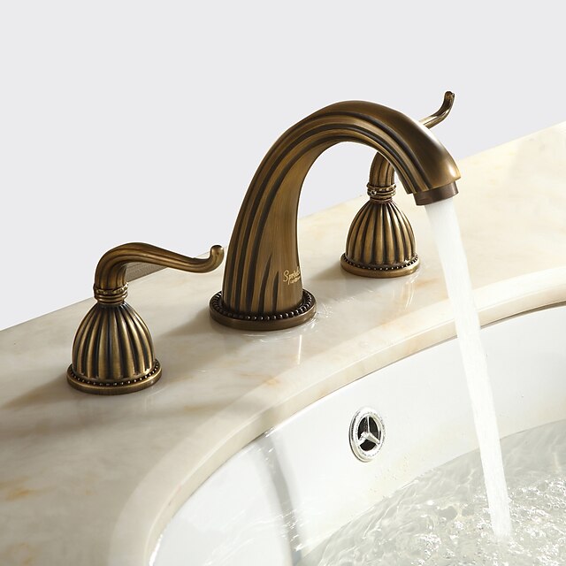  Sprinkle Sink FaucetsAntique Brass Widespread Two Handles Three Holes Widespread Ceramic Valve Sprinkle Faucets