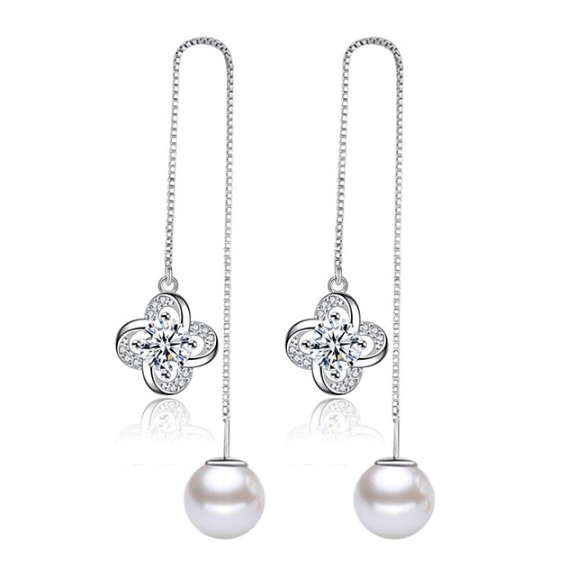  Women's Pearl Drop Earrings Long Clover Ladies Fashion Elegant Imitation Pearl Earrings Jewelry Silver / Purple For Daily Ceremony