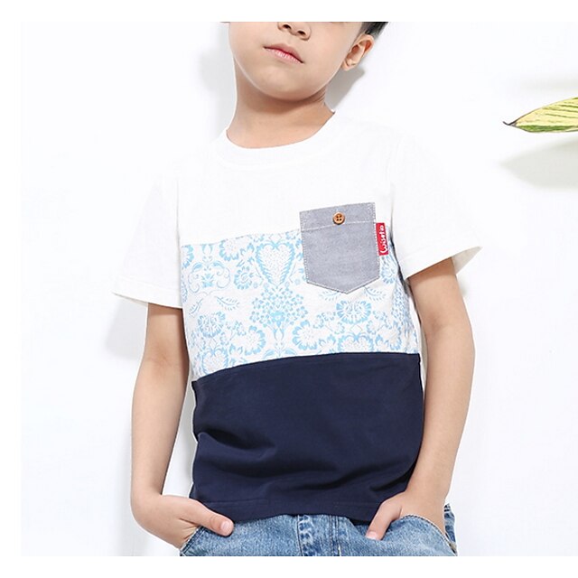  Kids Boys' T shirt Tee Short Sleeve Color Block Basic White Children Tops Summer Simple Daily