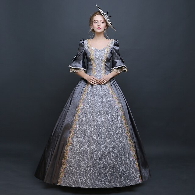  Baroque Renaissance Vacation Dress Dress Outfits Party Costume Masquerade Women's Lace Lace Costume Gray Vintage Cosplay 3/4 Length Sleeve Floor Length Long Length Ball Gown Plus Size Customized