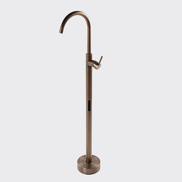  Antique Brass Bathtub Faucet Freestanding, 360 Swivel Spout Floor Mount Bath Tub Shower Filler Mixer Taps, Vintage Free Standing Clawfoot Tub with Hot and Cold Water Hose