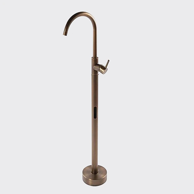 Antique Brass Bathtub Faucet Freestanding, 360 Swivel Spout Floor Mount Bath Tub Shower Filler Mixer Taps, Vintage Free Standing Clawfoot Tub with Hot and Cold Water Hose 5