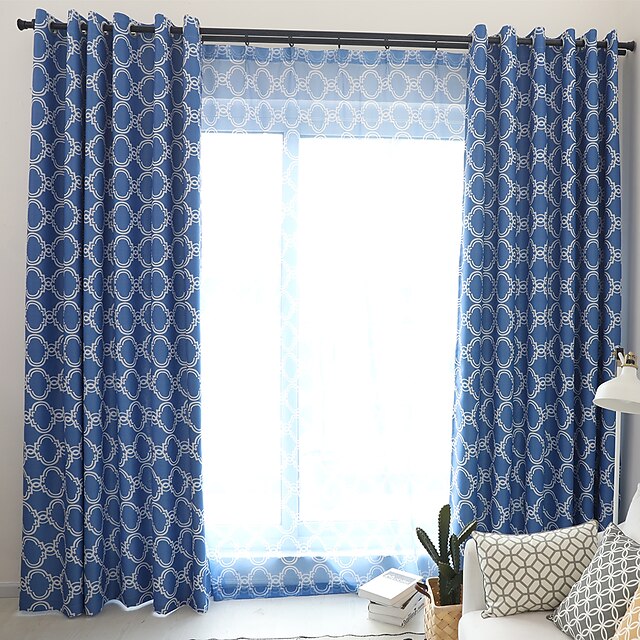  Blackout Curtains Drapes Two Panels Bedroom Plaid / Checkered / Graphic Prints Polyester Blend Printed