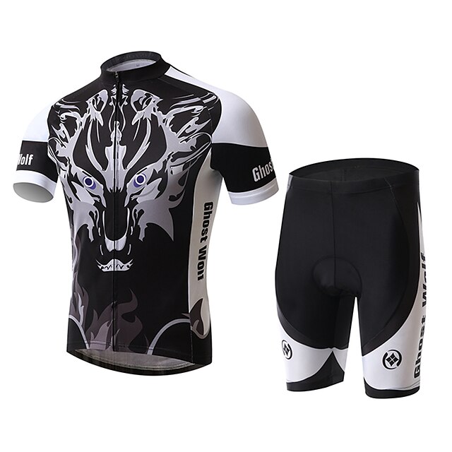  WEST BIKING® Men's Short Sleeve Cycling Jersey with Shorts - Black Bike Shorts / Jersey / Clothing Suit, Breathable, 3D Pad, Reflective Strips Wolf / High Elasticity