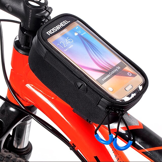  ROSWHEEL Bolsa Celular Bolsa para Quadro de Bicicleta Anti-Escorregar Zíper á Prova-de-Água Bolsa de Bicicleta Poliéster Estampado Bolsa de Bicicleta Bolsa de Ciclismo iPhone X / iPhone XR / iPhone XS