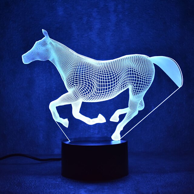  Horse 3D Night Light Touch Sensor 3D LED Steed Illusion Desk Table Lamp Color Changing with USB Cable for Bedroom Kids Birthday Christmas Gift Music Wedding Date Decoration