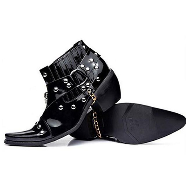  Men's Combat Boots Patent Leather Fall / Winter Boots Booties / Ankle Boots Black / Party & Evening