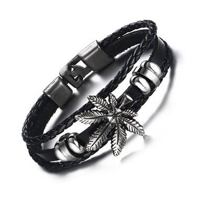  Herren Lederarmbänder Armband Stapel Blattform Vintage Leder Armband Schmuck Schwarz / Braun Für Alltag