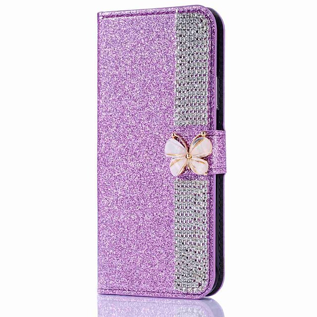 Case For Apple iPhone XS / iPhone XR / iPhone XS Max Wallet / Card Holder / Rhinestone Full Body Cases Solid Colored Hard PU Leather