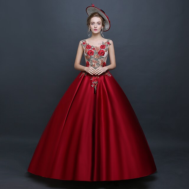  Πριγκίπισσα Rococo Αναγέννησης φόρεμα διακοπών Φορέματα Κοστούμι πάρτι Χορός μεταμφιεσμένων Τουαλέτα Γυναικεία Στολές Κόκκινο Πεπαλαιωμένο Cosplay Αμάνικο Μακρύ