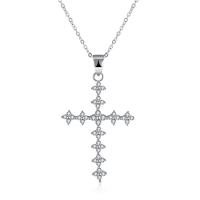  Women's Cubic Zirconia tiny diamond Pendant Necklace Cross Ladies Fashion S925 Sterling Silver Silver Necklace Jewelry One-piece Suit For Gift Daily