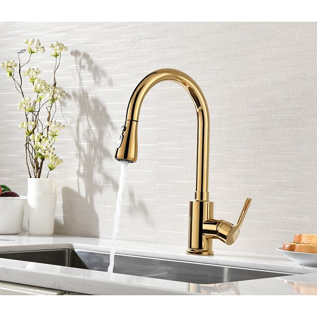  Pullout Spray Kitchen faucet - Single Handle One Hole Ti-PVD Pull-out / ­Pull-down / Tall / ­High Arc Centerset Contemporary / Ordinary Kitchen Taps