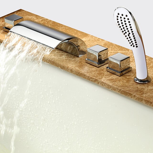  ברז לאמבטיה - עכשווי כרום אמבט רומאי שסתום קרמי Bath Shower Mixer Taps / Brass / שתי ידיות חמישה חורים