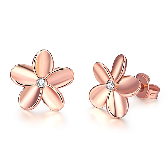  Women's Cubic Zirconia Stud Earrings Floral / Botanicals Flower Ladies Classic Zircon Rose Gold Plated Earrings Jewelry Silver / Rose Gold For Daily Office & Career
