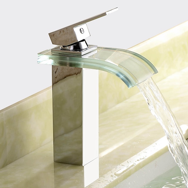  Håndvasken vandhane - Vandfald Krom Centersat Et Hul / Enkelt håndtag Et HulBath Taps / Messing