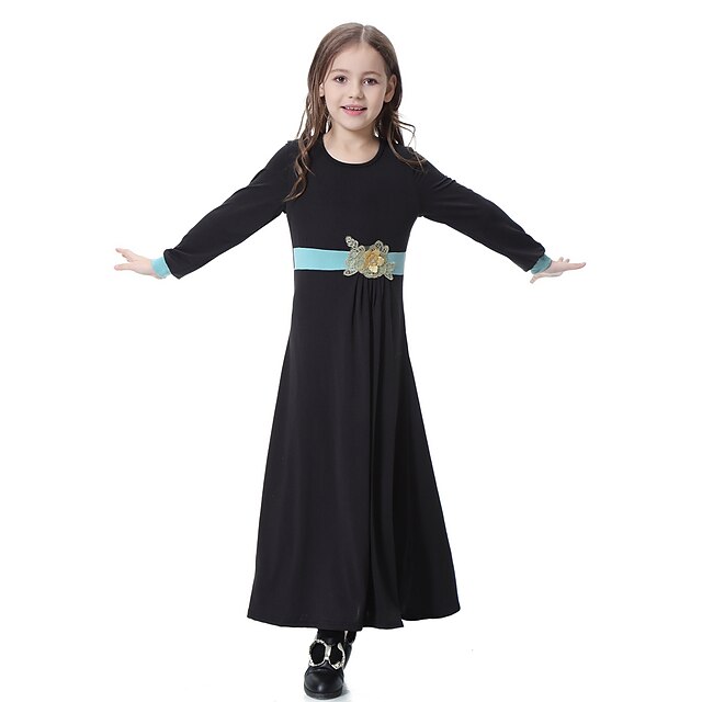  Παιδιά Κοριτσίστικα Μπόχο Καθημερινά Συνδυασμός Χρωμάτων Μακρυμάνικο Φόρεμα Μαύρο