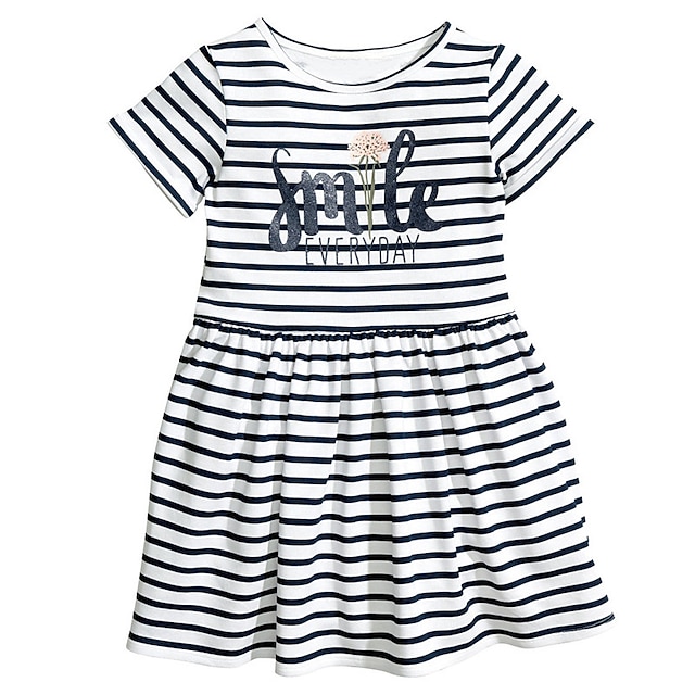  Toddler Girls' Casual Active Basic Daily Going out Striped Solid Colored Backless Cut Out Vintage Style Short Sleeve Dress White