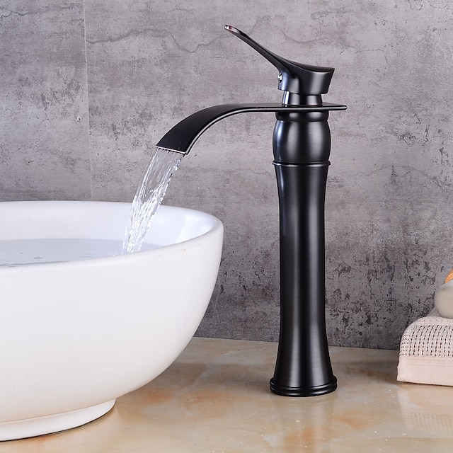  Μπάνιο βρύση νεροχύτη - Καταρράκτης Λαδωμένο Μπρούντζινο / Βαμμένα τελειώματα / Μαύρο Αναμεικτικές με ενιαίες βαλβίδες Ενιαία Χειριστείτε μια τρύπαBath Taps