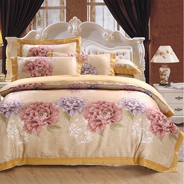  ensembles de housse de couette floral luxe 100% coton / jacquard de coton jacquard 4 pièces ensembles de literie floral />800