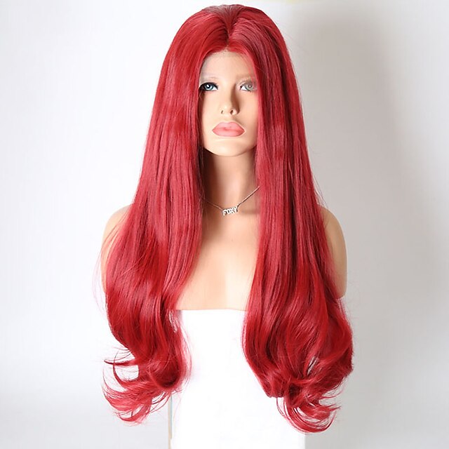  Perucas Lace Front Sintéticas Ondulado Natural Ondulado Natural Frente de Malha Peruca Longo Vermelho Cabelo Sintético Mulheres Vermelho