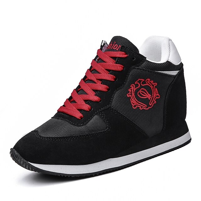  Women's Sneakers Wedge Heel Comfort Knit Black Red