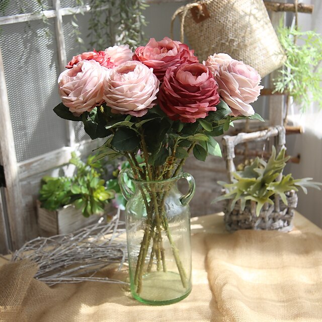  פרחים מלאכותיים 1 ענף חתונה ארופאי ורדים פרחים לשולחן