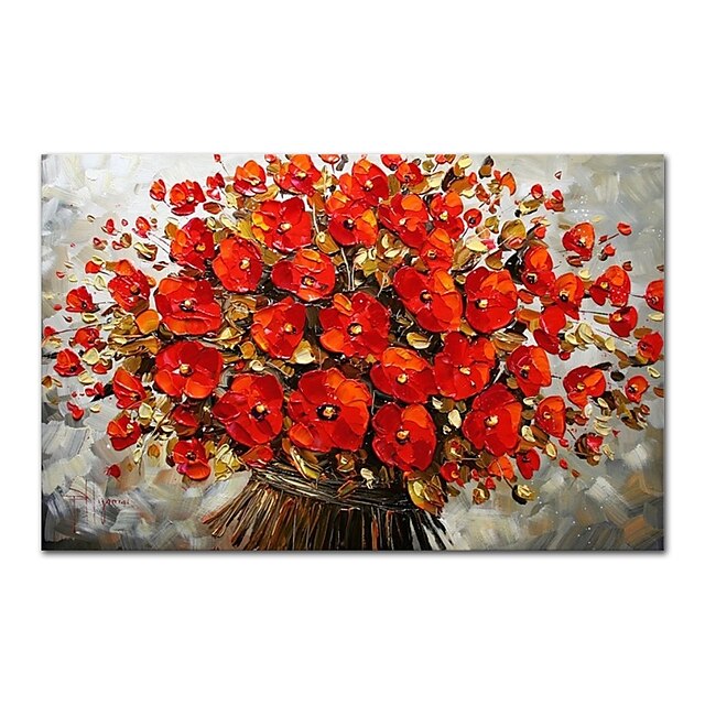  Oil Painting Hand Painted Abstract Floral / Botanical Comtemporary Modern Stretched Canvas With Stretched Frame