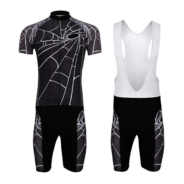  WEST BIKING® Per uomo Manica corta Maglia con salopette corta da ciclismo Nero Strisce Bicicletta Maglietta / Maglia Calzamaglia / Salopette / Corsari Pantaloncini imbottiti di protezione Traspirante