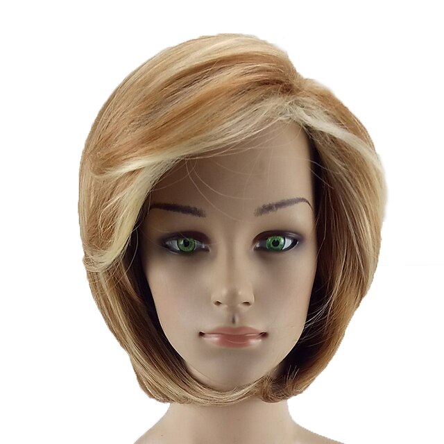  Synthetic Wig Straight Straight With Bangs Wig Blonde Short Light golden Synthetic Hair Women's Color Gradient Blonde hairjoy
