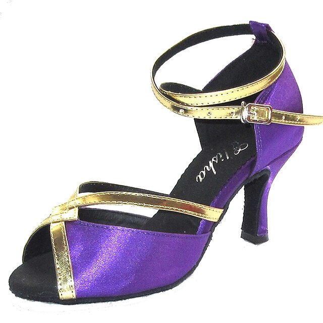  Women's Dance Shoes Latin Shoes Sandal Customized Heel Customizable Navy / Black / Purple / Indoor / Satin